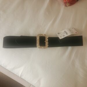 Zara Black Belt with Glittering Gold Buckle
